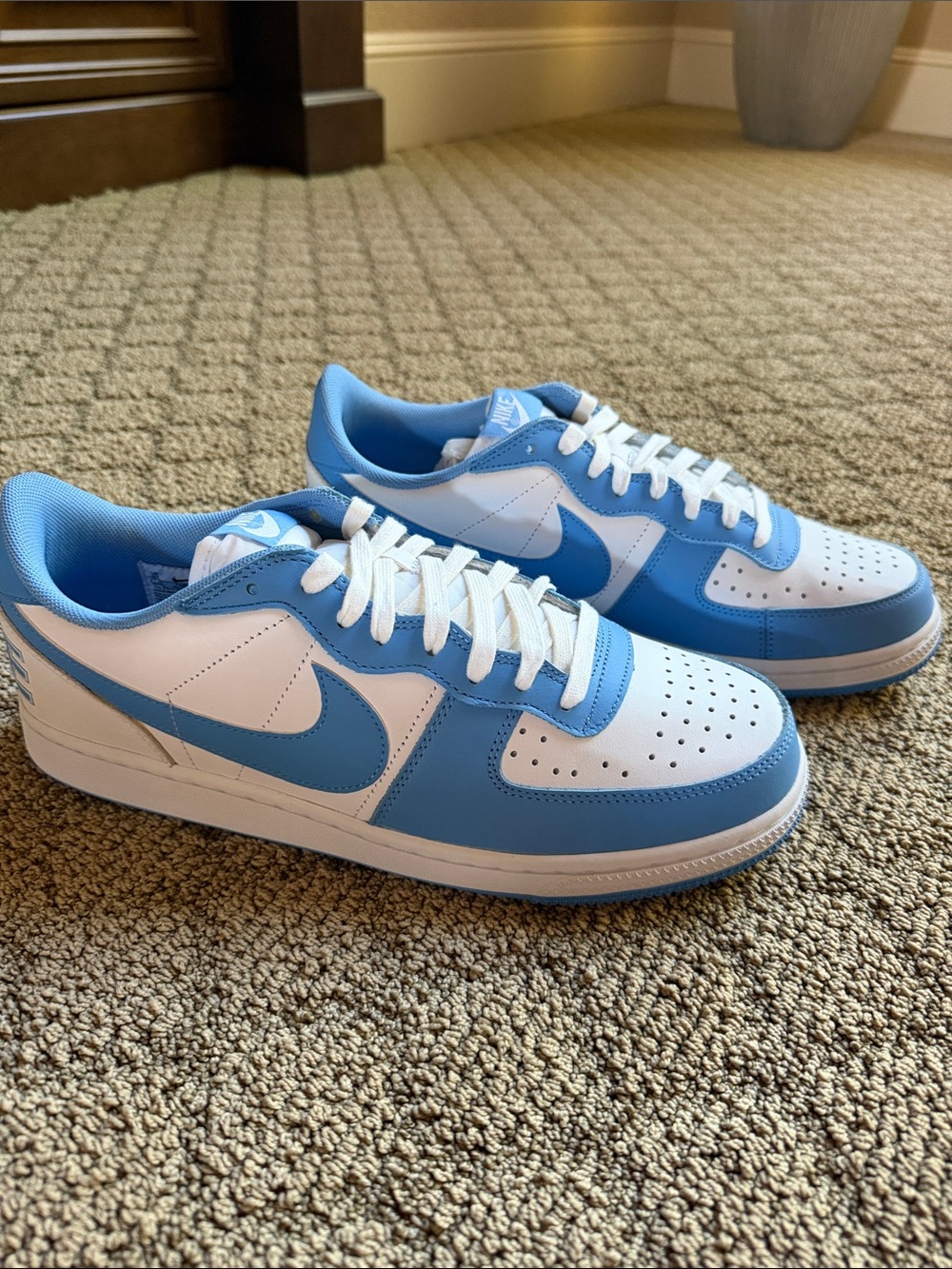 Nike Men’s Terminator Low-Top Sneakers in White and Light Blue